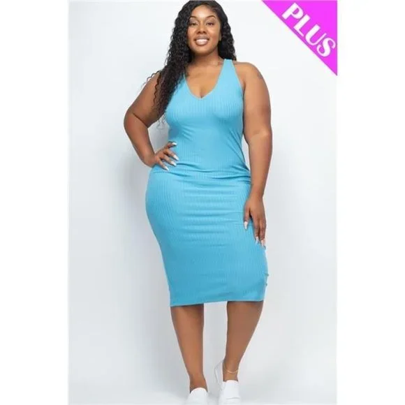 Royal Red Rib Tank V Neck Maxi Dress - Picture 2 of 9